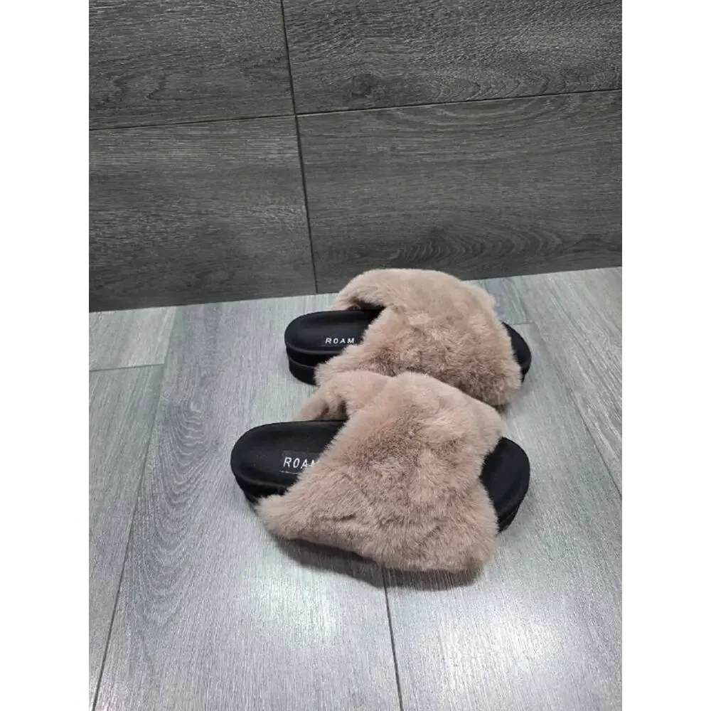 ROAM preppy Y2K Cloud Slippers Faux Fur flat Beige Sz 6 S000084 - Picture 7 of 9